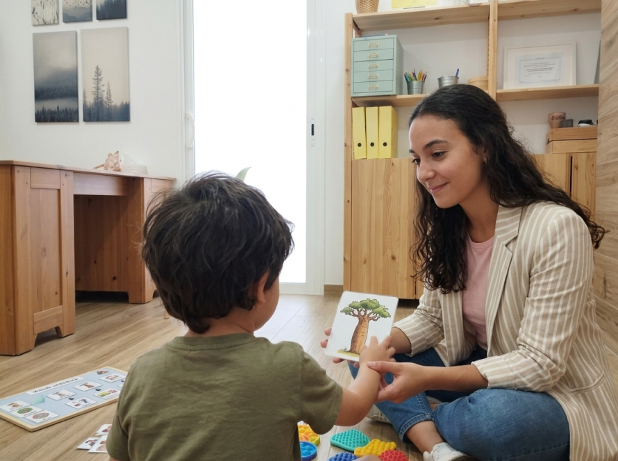 Marta trabajando en sesión psicológica infantil con un niño en El Baobab Psicología en Mollet del Vallès