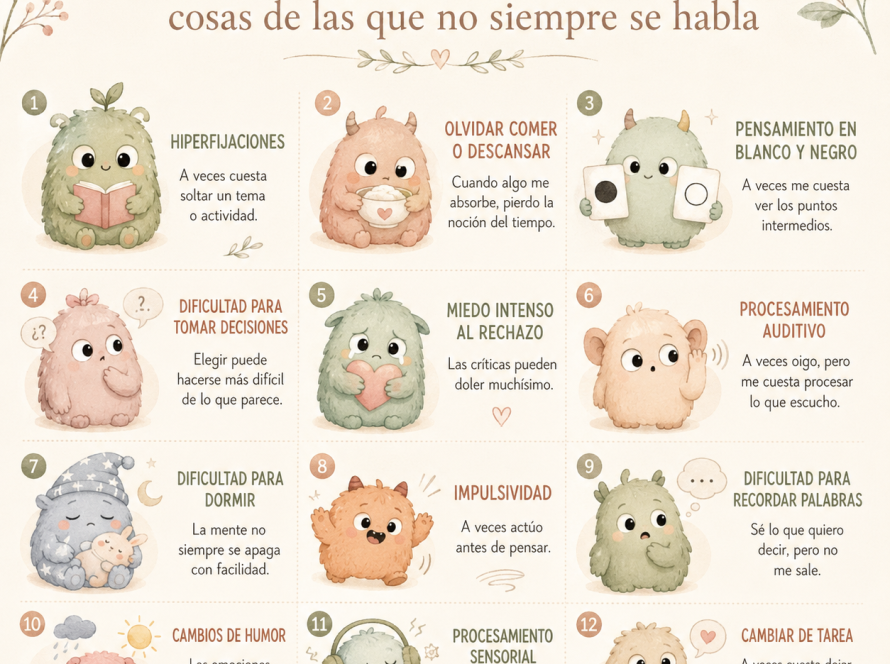 Estos son los monstruitos del TDAH, traen algunas dificultades y a veces nos cuesta convivir con ellos, pero vale la pena conocerlos para poder convivir.