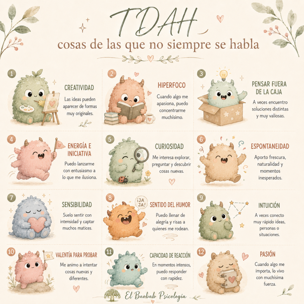 Es tan importante conocer las características negativas cómo las positivas, porque estas pueden ser nuestros súper poderes; y ayudan a poder compensar dificultades. 